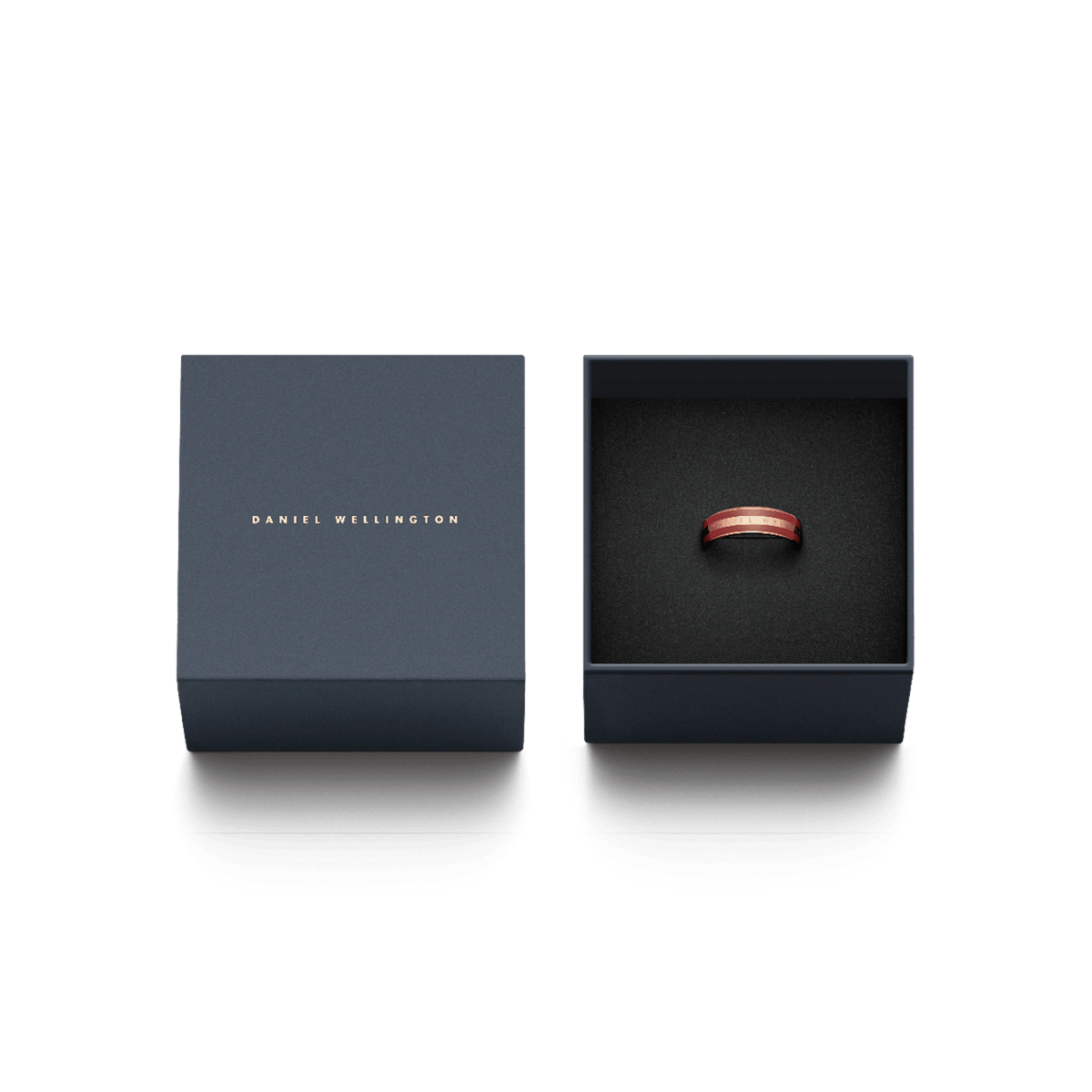 Emalie Ring Cherry Blush Rose Gold displayed in an elegant Daniel Wellington gift box, highlighting its rose gold band with cherry blush enamel detailing.