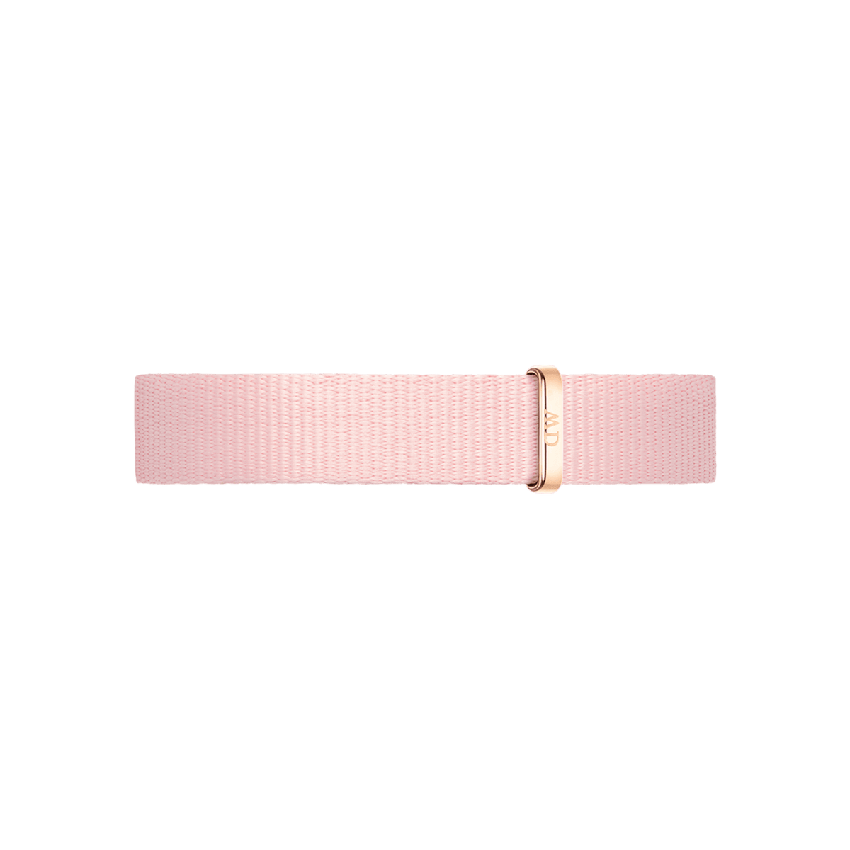 Thin pink NATO watch strap made from recycled polyester, featuring an adjustable rose gold buckle for a modern, elegant finish.