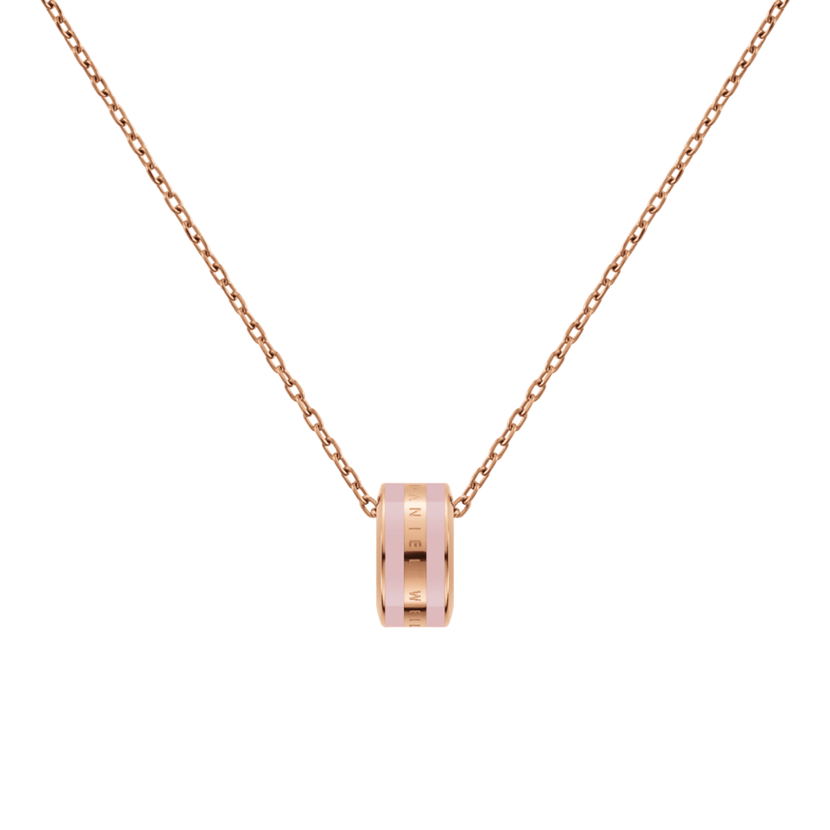 Delicate rose gold necklace featuring an adjustable chain and a minimalist ring pendant with cherry blossom pink enamel, crafted from stainless steel for a refined and contemporary look.
