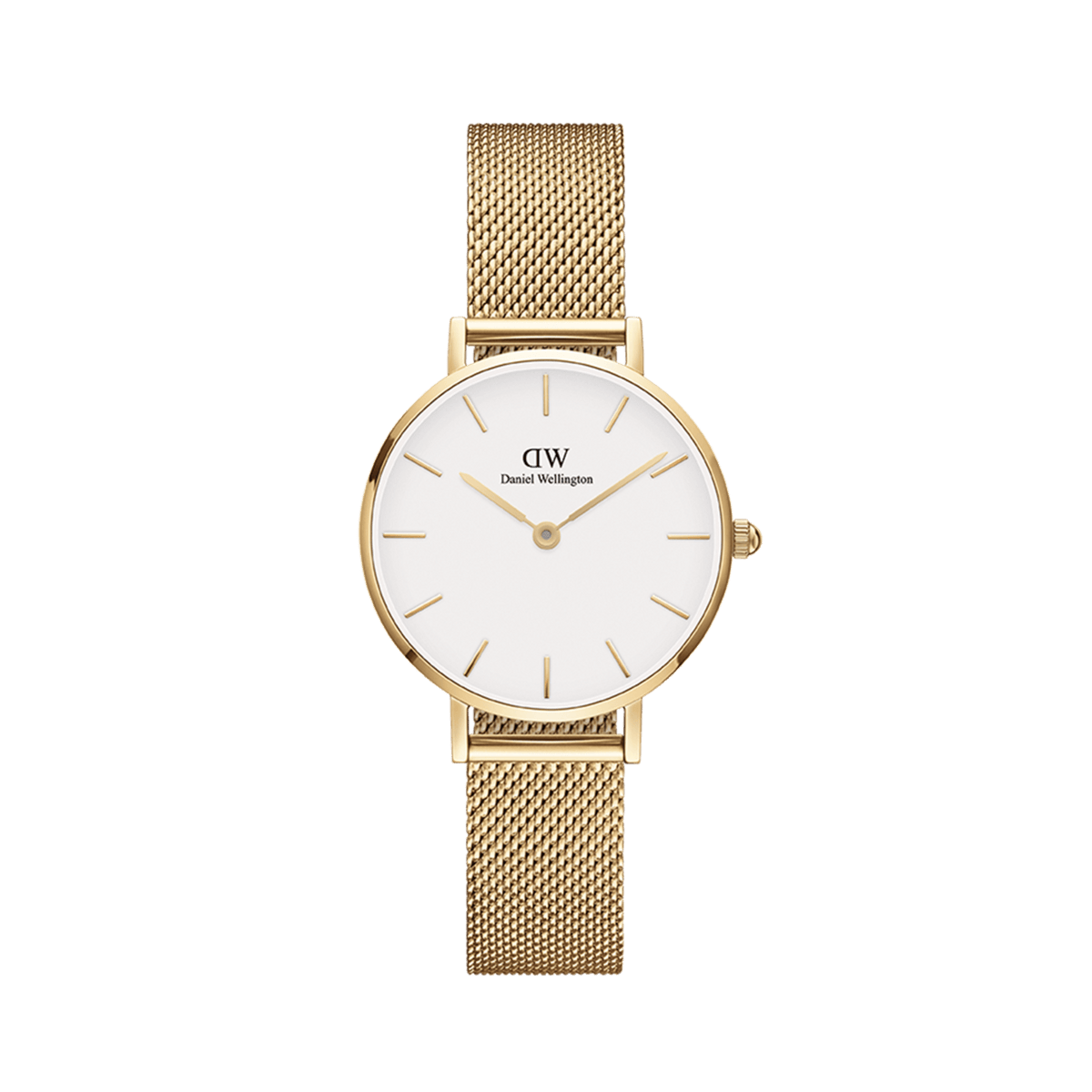Petite Evergold ladies gold watch with eggshell white dial and gold mesh strap, minimalist and elegant design.