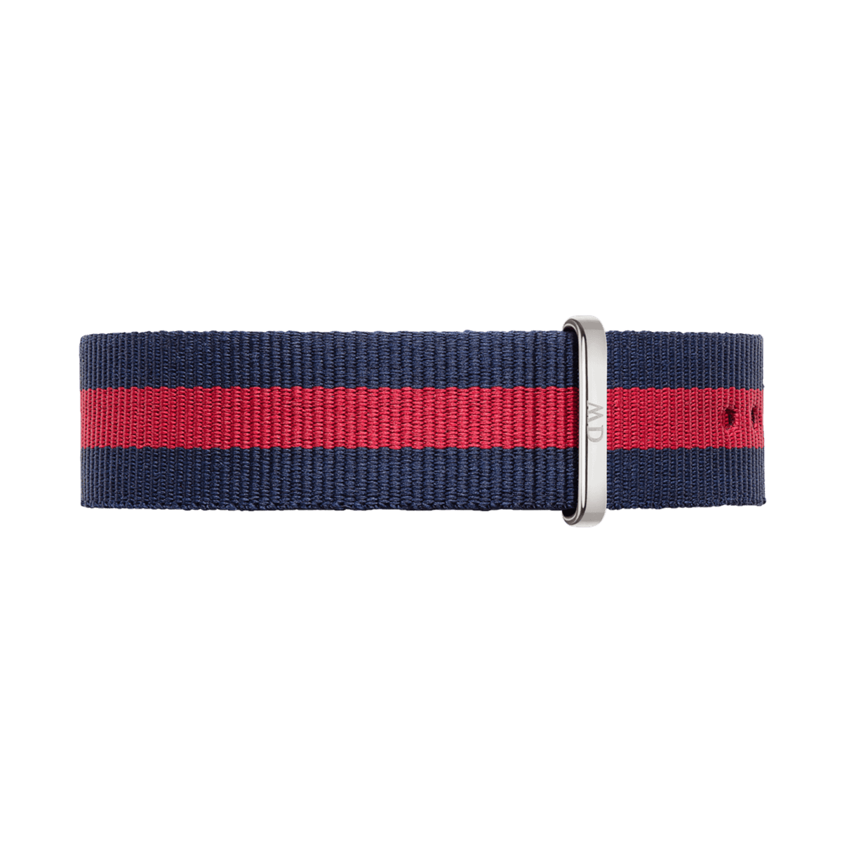 Navy and red striped NATO watch strap with silver buckle, designed for 40mm Daniel Wellington watches.