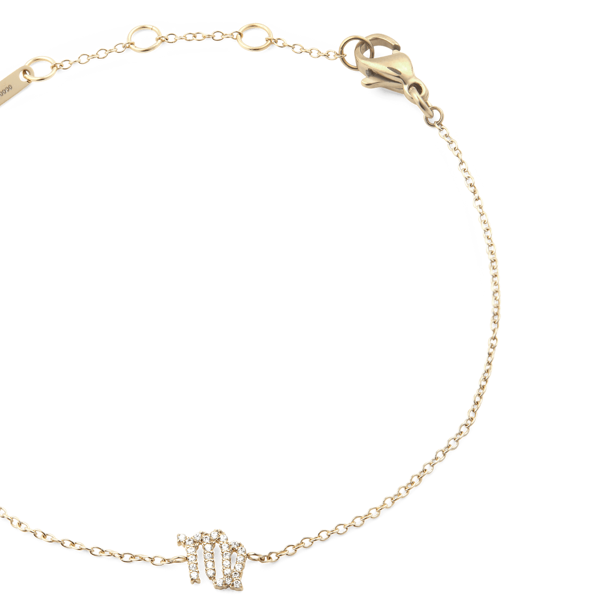 Close-up of the Crystal Zodiac Chain Bracelet Gold, featuring a slim adjustable gold chain with a sparkling crystal zodiac pendant and secure lobster clasp.