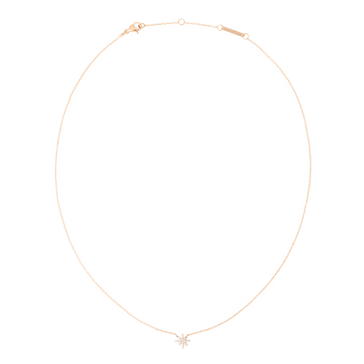 Delicate rose gold necklace with a fine chain and a star-shaped pendant, featuring white cubic zirconia crystals for a subtle, elegant sparkle.