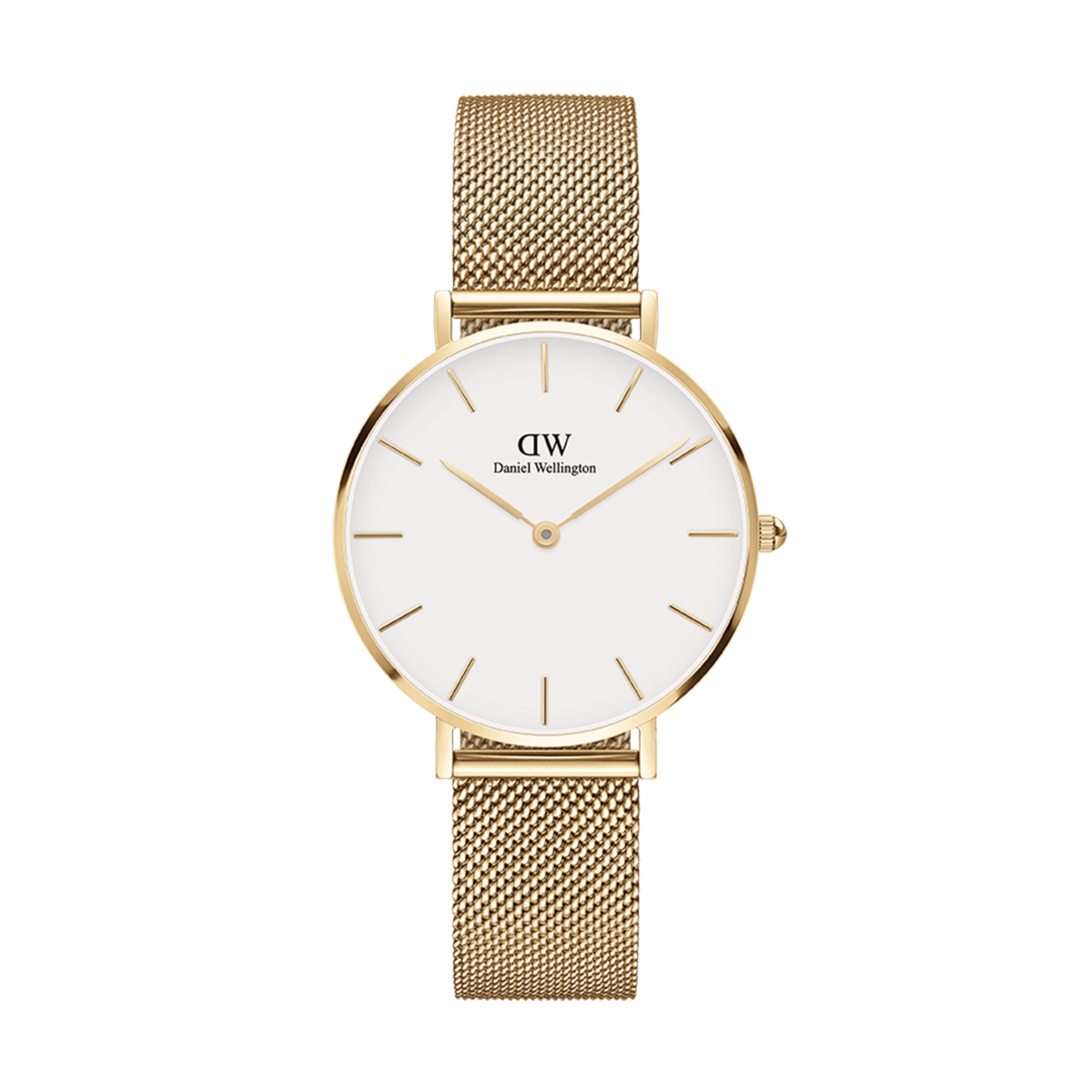 Petite Evergold ladies gold watch with minimalist eggshell white dial and gold mesh strap, classic and versatile style.