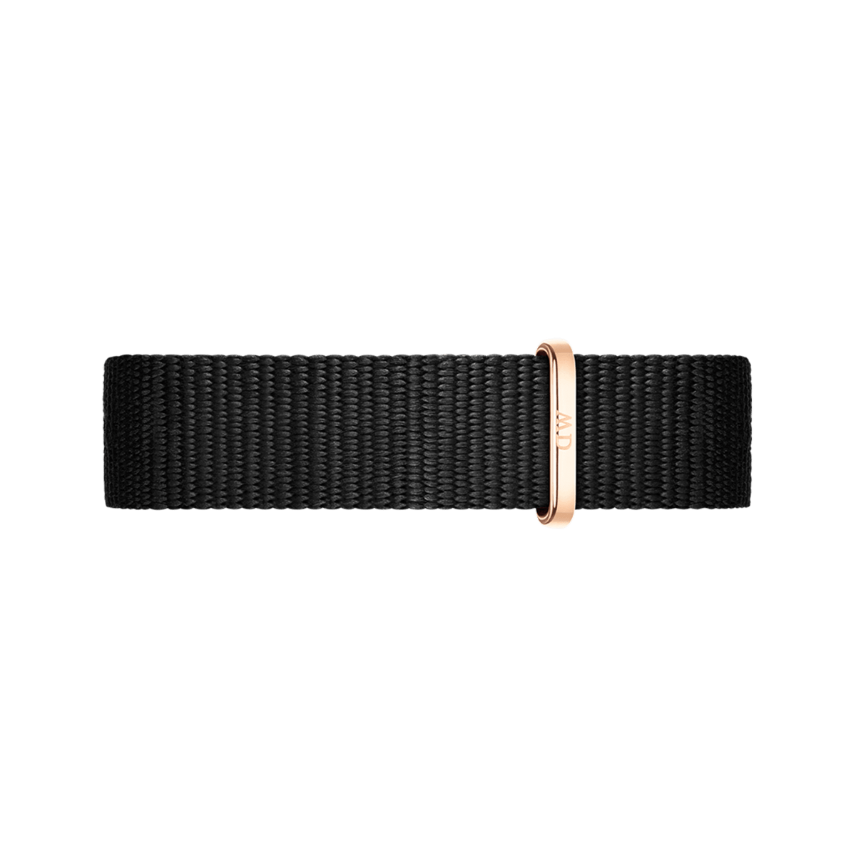 Cornwall Strap Rose Gold showcases a durable black polyester NATO watch strap with a refined rose gold loop, designed for Daniel Wellington watches and offering a modern, elegant finish.