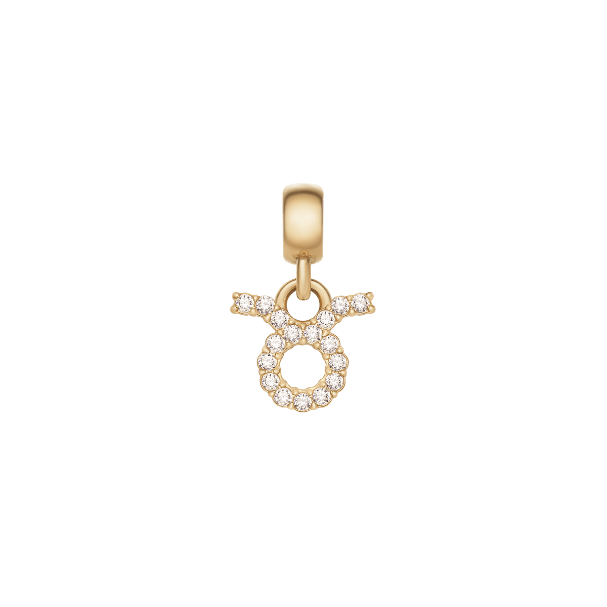 Taurus zodiac charm in gold, featuring sparkling cubic zirconia crystals and a polished gold clasp, perfect for customising bracelets or necklaces.