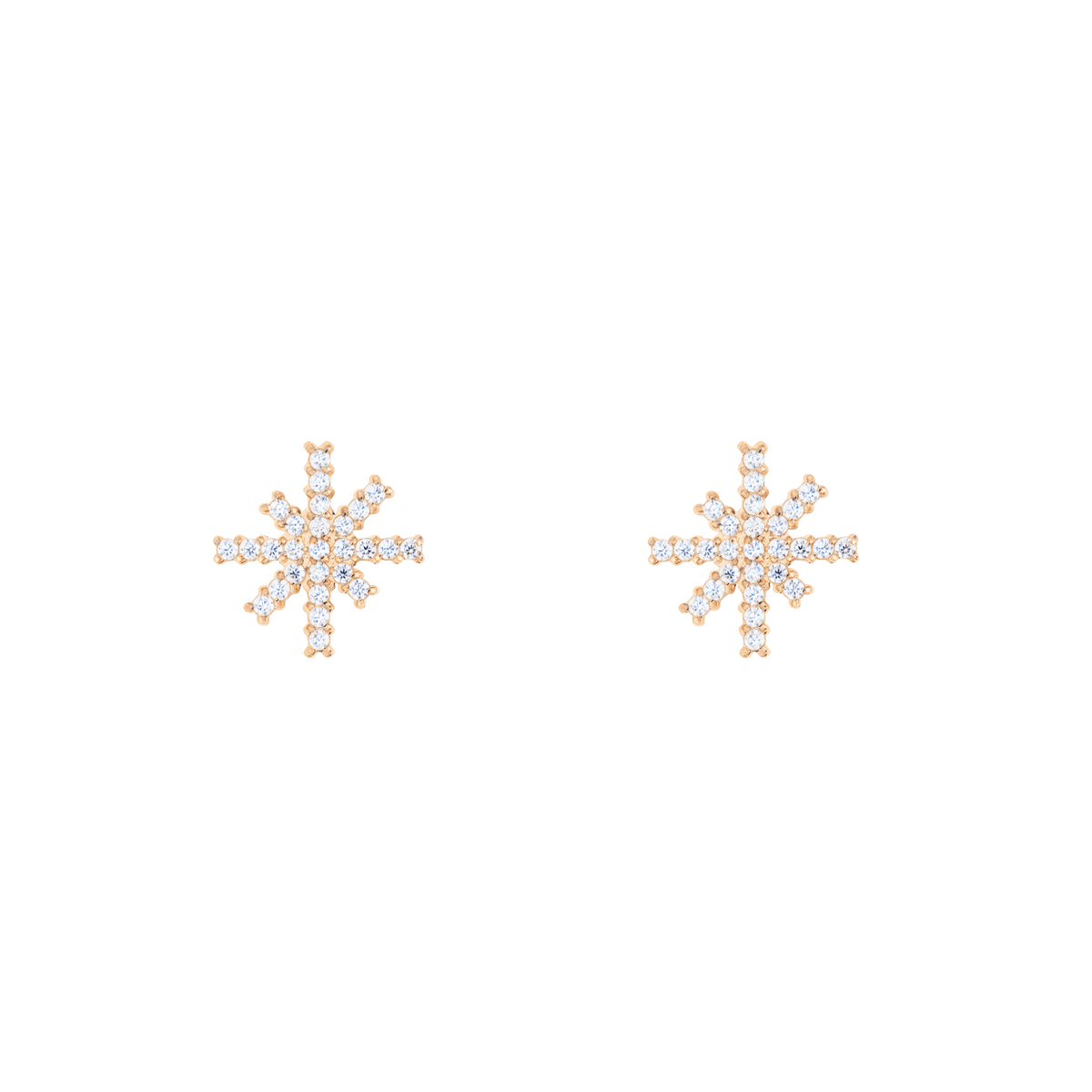 Pair of Mirelle Star Earring Rose Gold studs featuring a delicate star silhouette in rose gold-plated stainless steel, each set with sparkling white cubic zirconia crystals in a pavé setting.