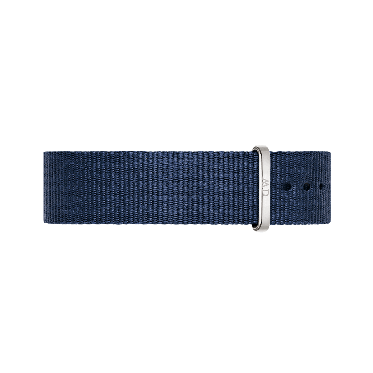 NATO-style Bayswater Strap Silver in midnight blue polyester, featuring a polished silver buckle and hardware with an adjustable fit.