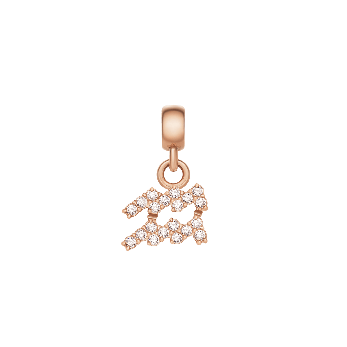 Aquarius zodiac charm in rose gold stainless steel, embellished with sparkling cubic zirconia crystals in a modern, petite design.