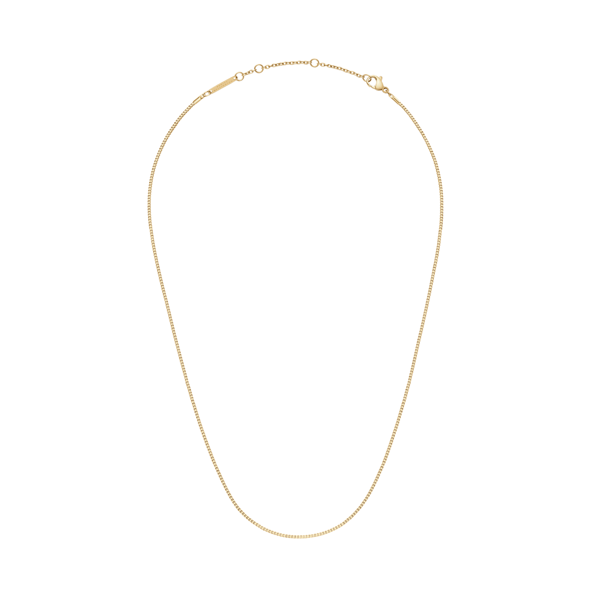 Box Chain Necklace G featuring a slim, gold-plated box chain design with a polished, minimalist finish.