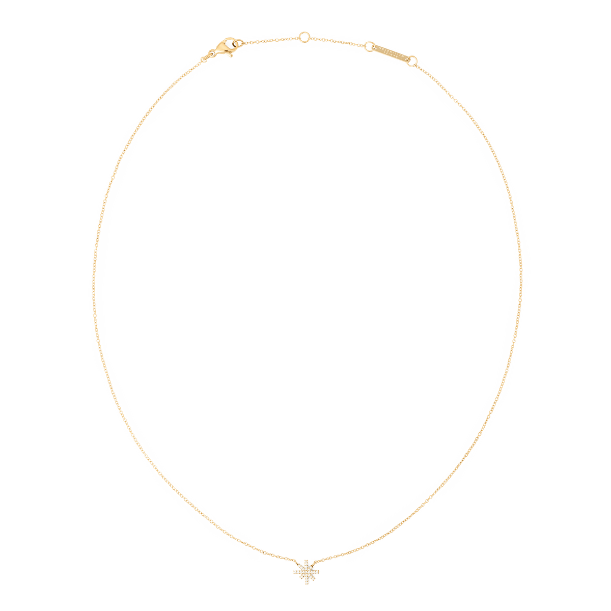 Delicate gold necklace featuring a slim chain and a star-shaped pendant adorned with white cubic zirconia crystals, crafted from 316L stainless steel with a polished PVD gold finish.