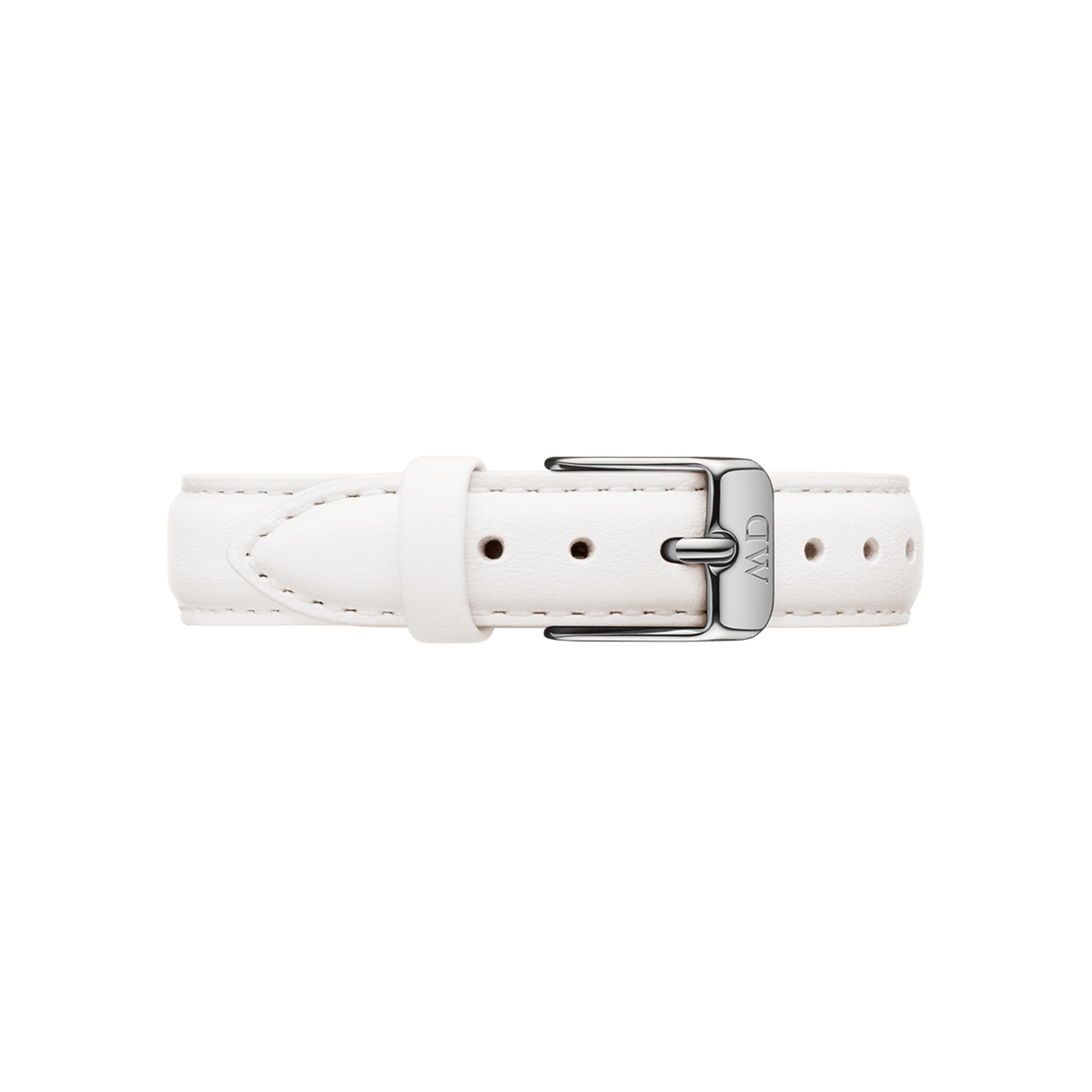 Bondi Strap Silver genuine white leather watch strap with detailed stitching and a polished silver buckle, designed for a sleek and timeless look.