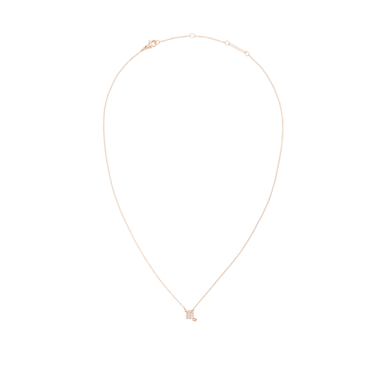 Crystal Zodiac Chain Necklace in rose gold featuring a fine adjustable chain and a sparkling Scorpio pendant with hand-set crystals.