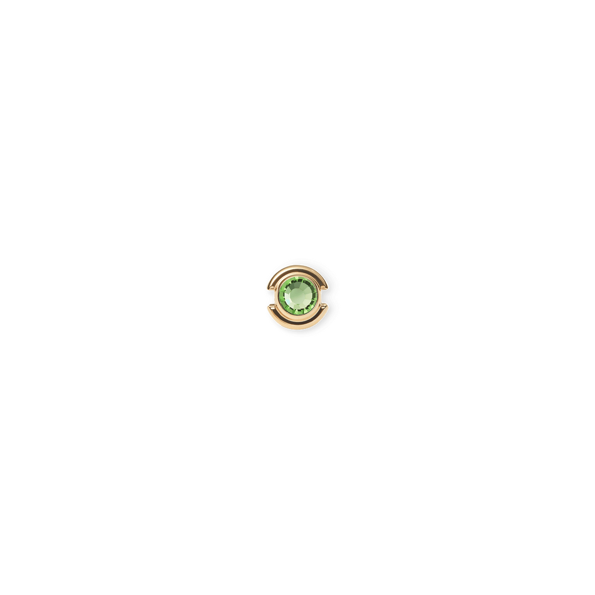Gold-tone stainless steel charm featuring a round peridot-coloured crystal centre with a polished, minimalist design.