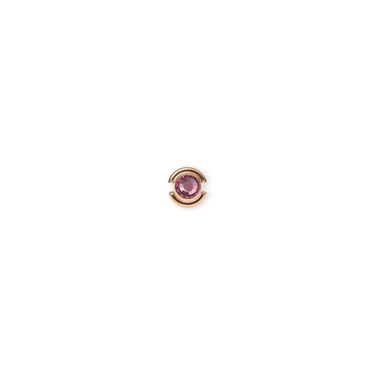 Rose gold charm featuring a round amethyst-inspired crystal set in a polished, minimalist frame.