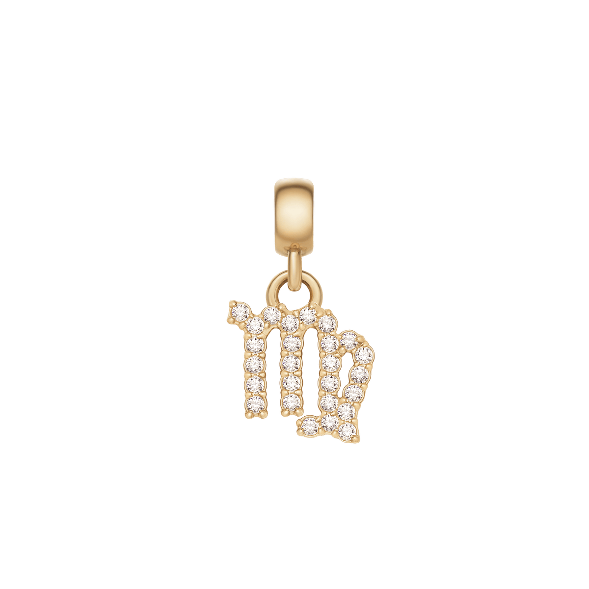 Gold Virgo zodiac charm adorned with sparkling cubic zirconia crystals, featuring a polished finish and a secure clasp for versatile jewellery styling.