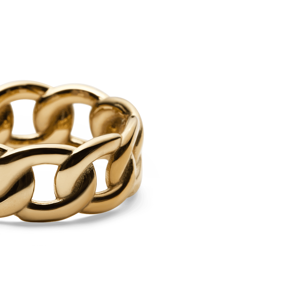 Close-up of the Daniel Wellington Chunky Chain Ring Gold, highlighting its bold, rounded chain links and polished gold finish.