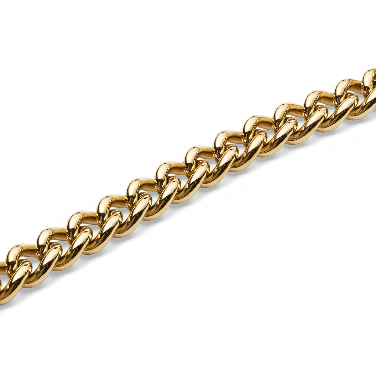 Close-up of the Chunky Chain Necklace Gold, highlighting its polished, rounded links and luxurious gold PVD finish.