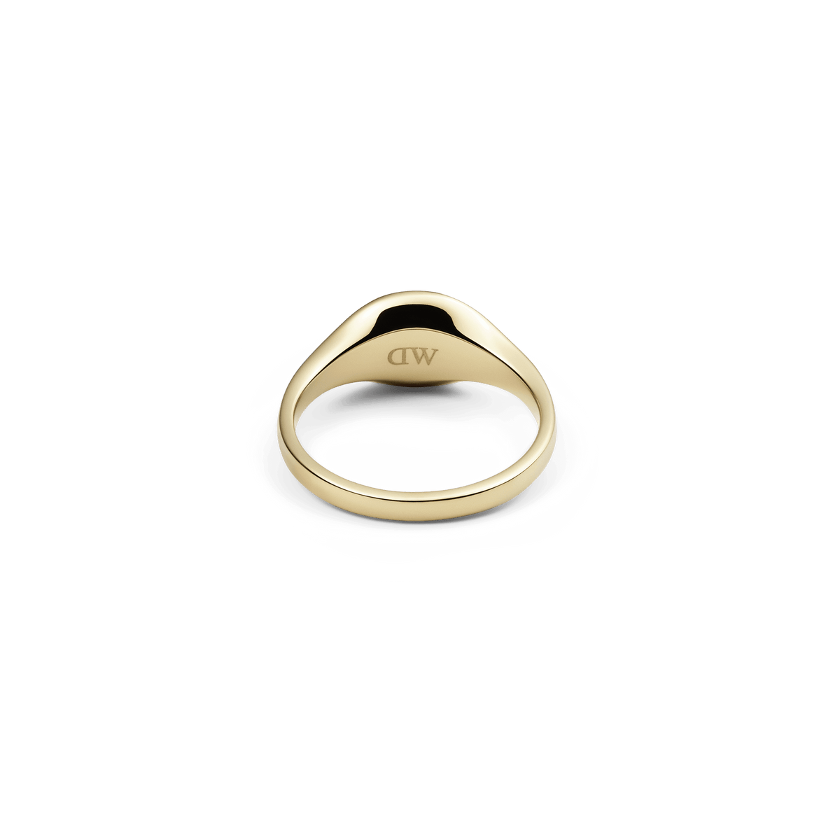 Classic Mini Signet Ring Gold shown from the inside, highlighting the discreet DW engraving on the inner band and the smooth, polished gold finish.