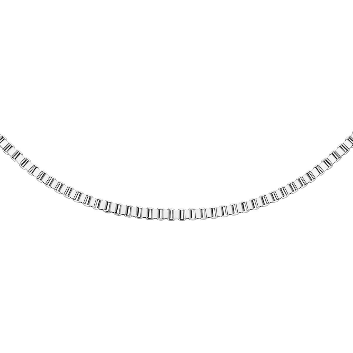 Polished silver box chain necklace crafted from 316L stainless steel, featuring a sleek, modern design with a reflective finish.