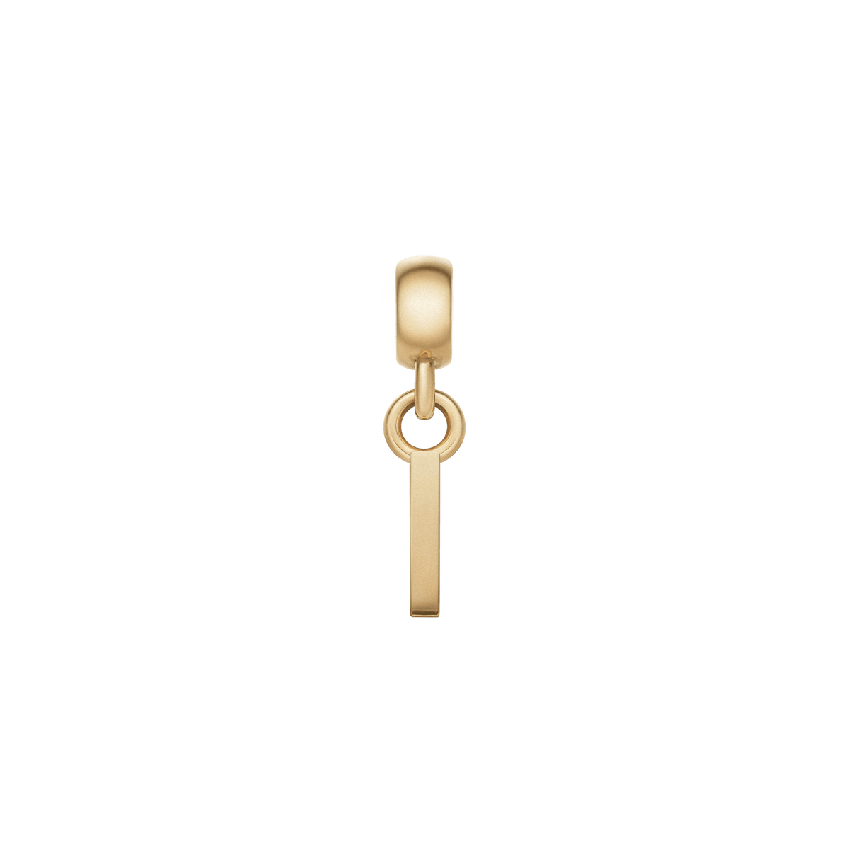 Gold letter I charm with a slim, minimalist design and polished finish, featuring an adjustable clasp for easy personalisation of bracelets or necklaces.