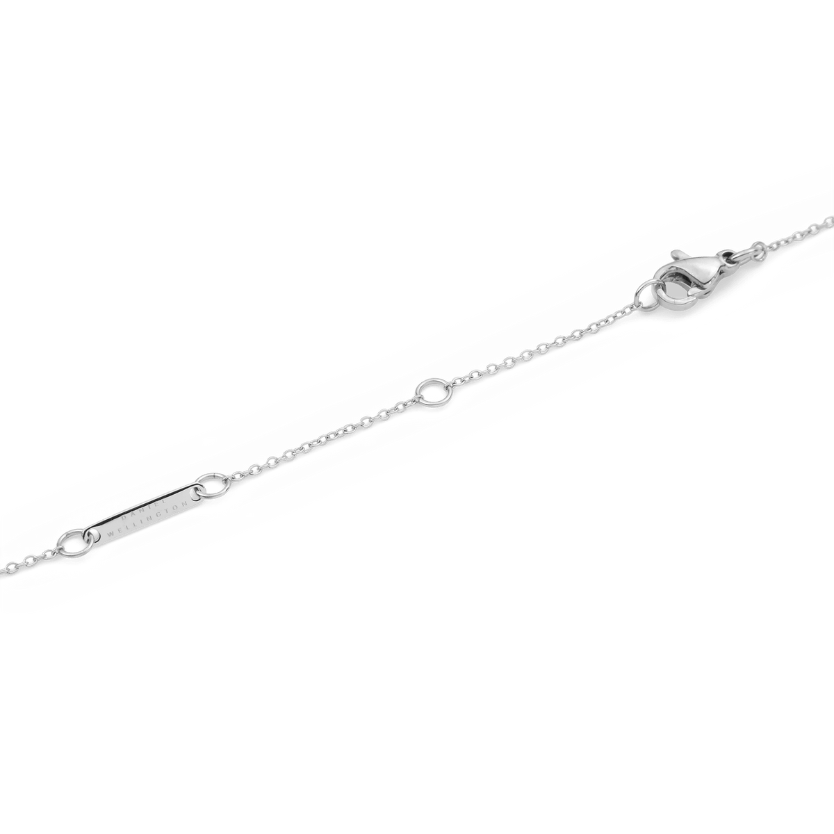 Close-up of the Crystal Zodiac Chain Necklace Silver adjustable clasp and fine silver chain with secure lobster fastening.