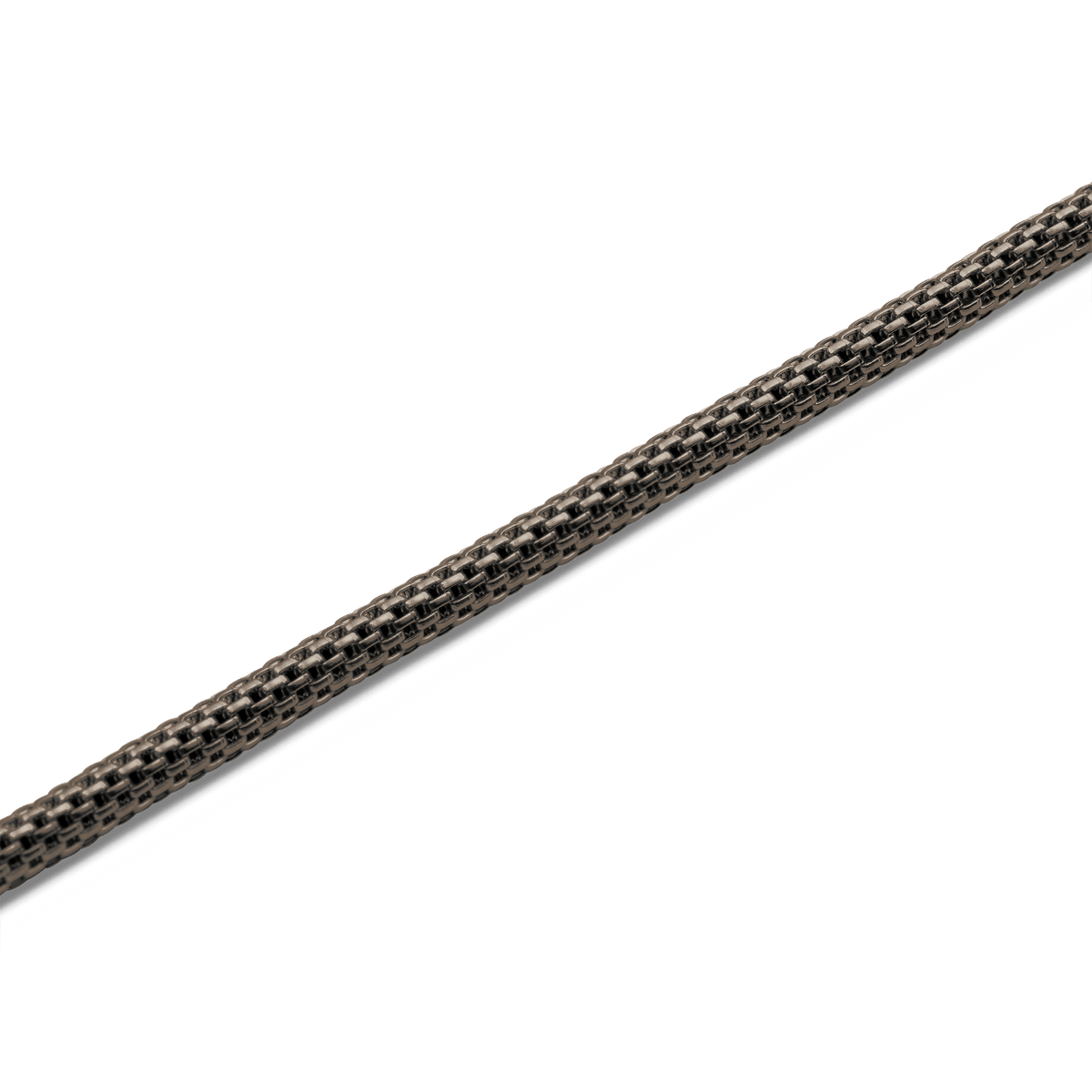 Close-up of the Tide Mesh Necklace Graphite 2.8, highlighting the fine graphite mesh chain and the detailed stainless steel texture.