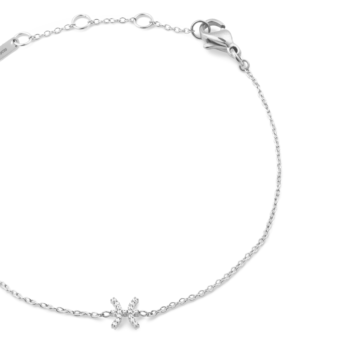 Crystal Zodiac Chain Bracelet Silver with an adjustable fine chain and a sparkling cubic zirconia Pisces zodiac pendant.