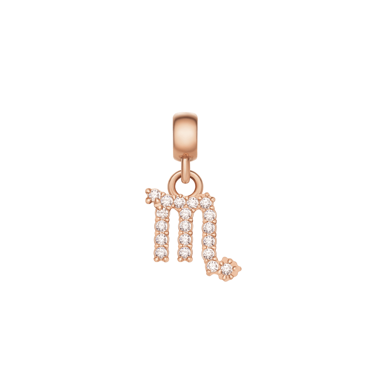 Scorpio zodiac charm in rose gold stainless steel, featuring a sparkling cubic zirconia symbol with a refined, modern finish.