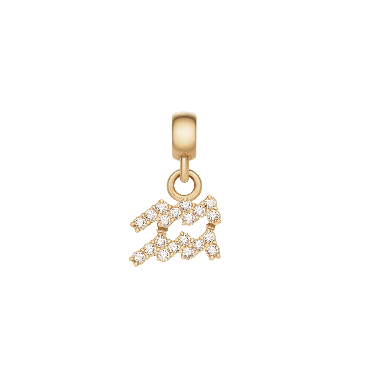 Aquarius zodiac charm in gold, adorned with shimmering cubic zirconia crystals and a sleek gold clasp, perfect for enhancing bracelets or necklaces.