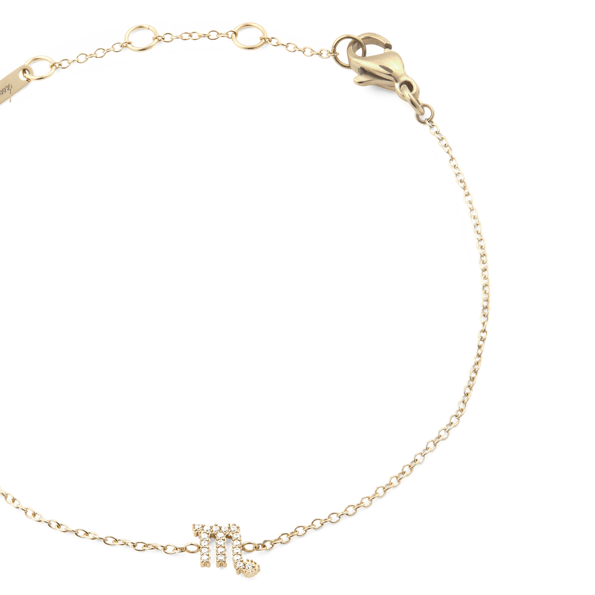 Close-up of the Crystal Zodiac Chain Bracelet Gold featuring a Scorpio zodiac pendant with sparkling crystals and an adjustable gold chain.