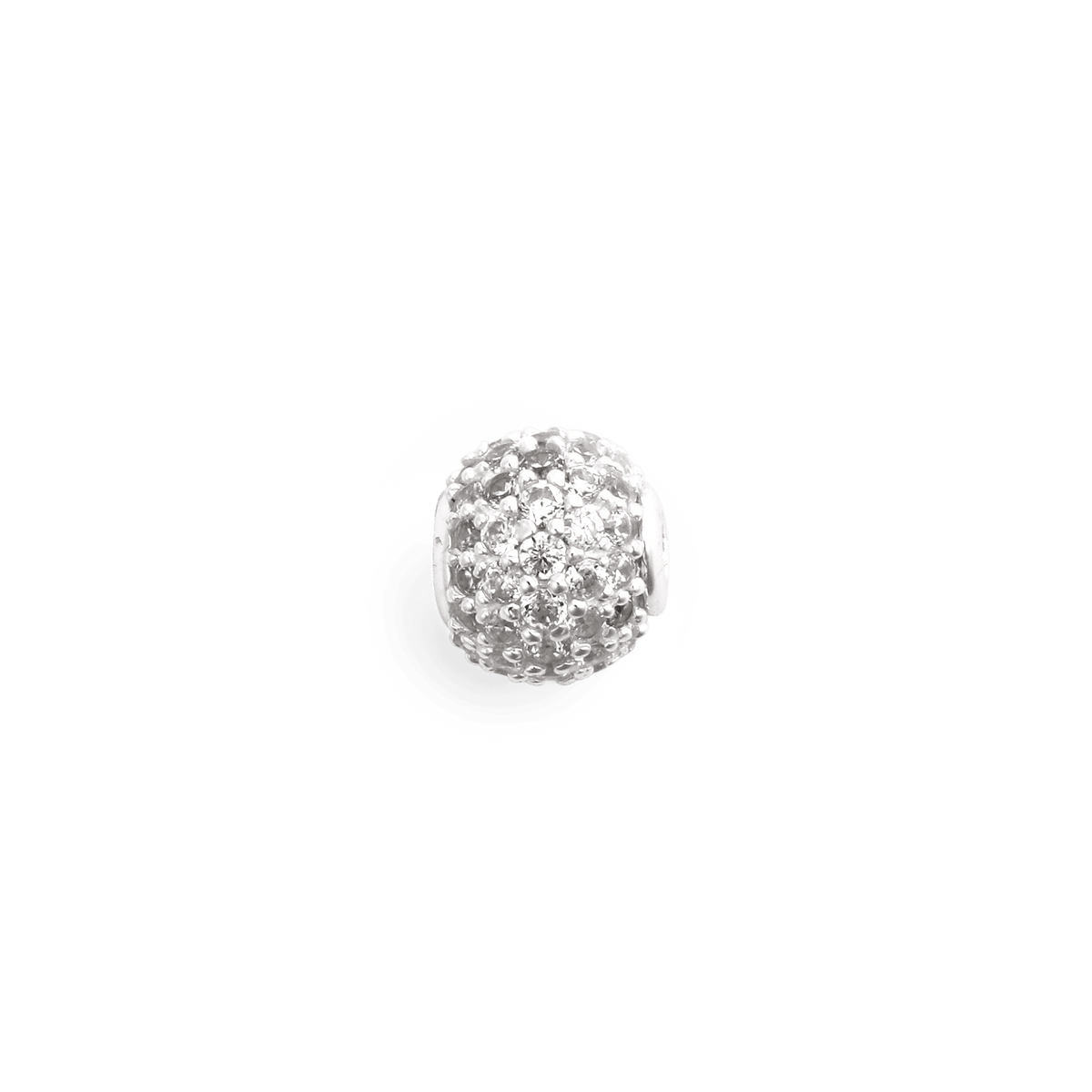 Sterling silver orb charm set with pavé white cubic zirconia crystals, featuring a modern, sparkling finish.