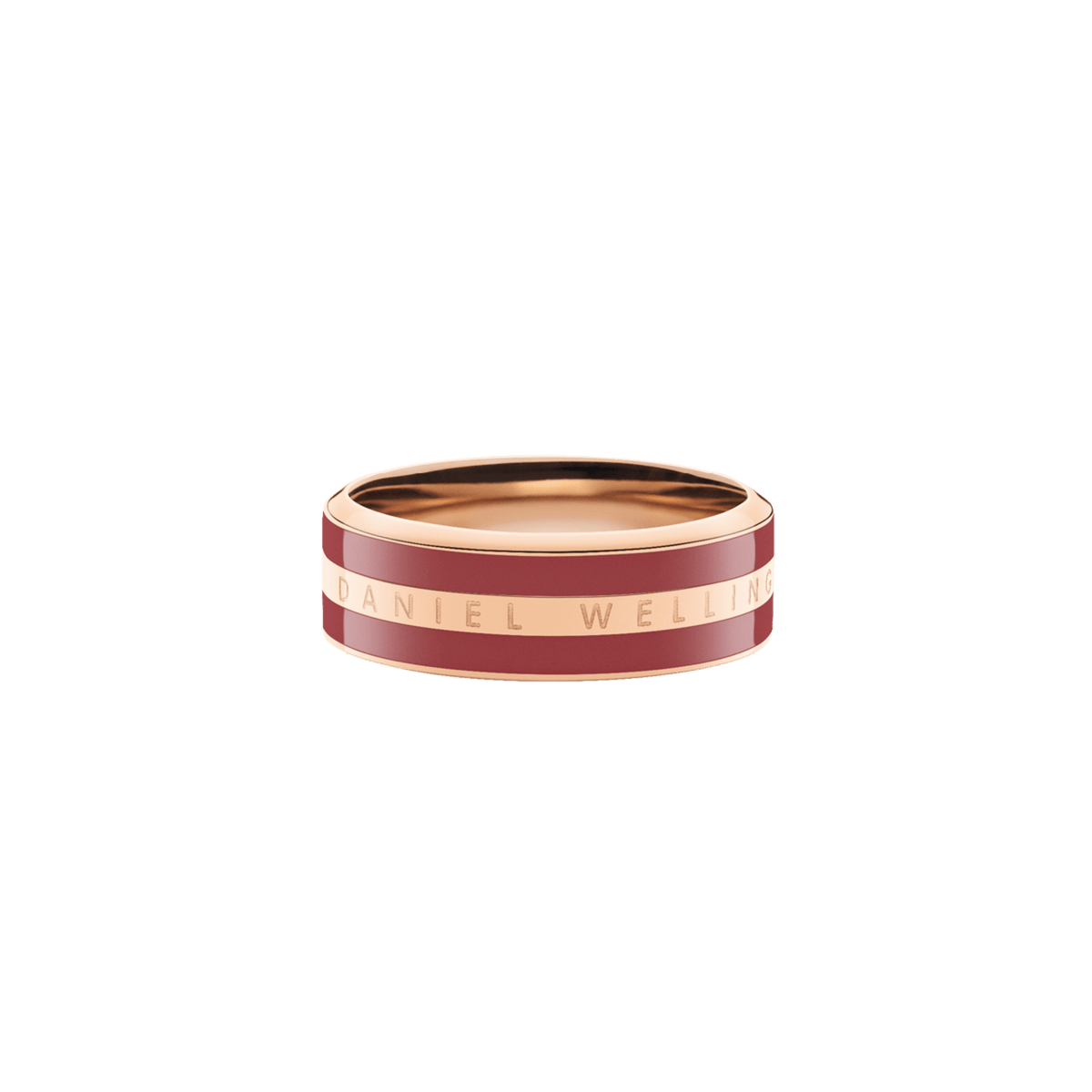 Cherry blush enamel and rose gold Emalie Ring by Daniel Wellington, featuring a sleek band with engraved logo and a polished, modern finish.