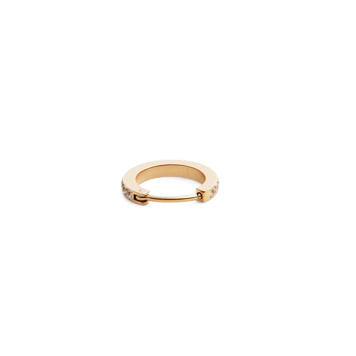 Slim gold hoop earring featuring a row of sparkling cubic zirconia crystals and a secure clasp, designed for everyday wear.