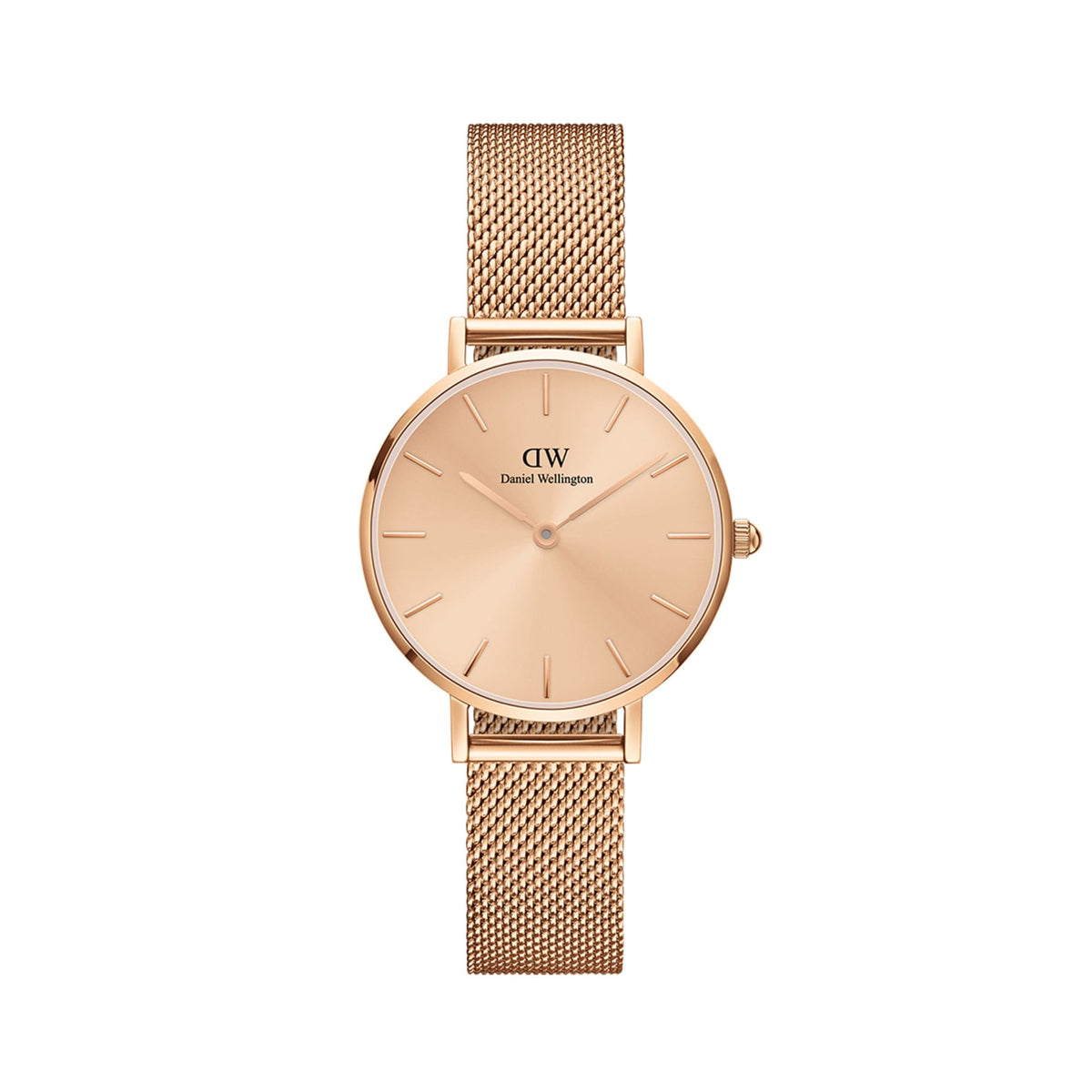 Petite Unitone rose gold women’s watch with a 28mm minimalist dial and a slim mesh strap, designed for a refined and elegant look.