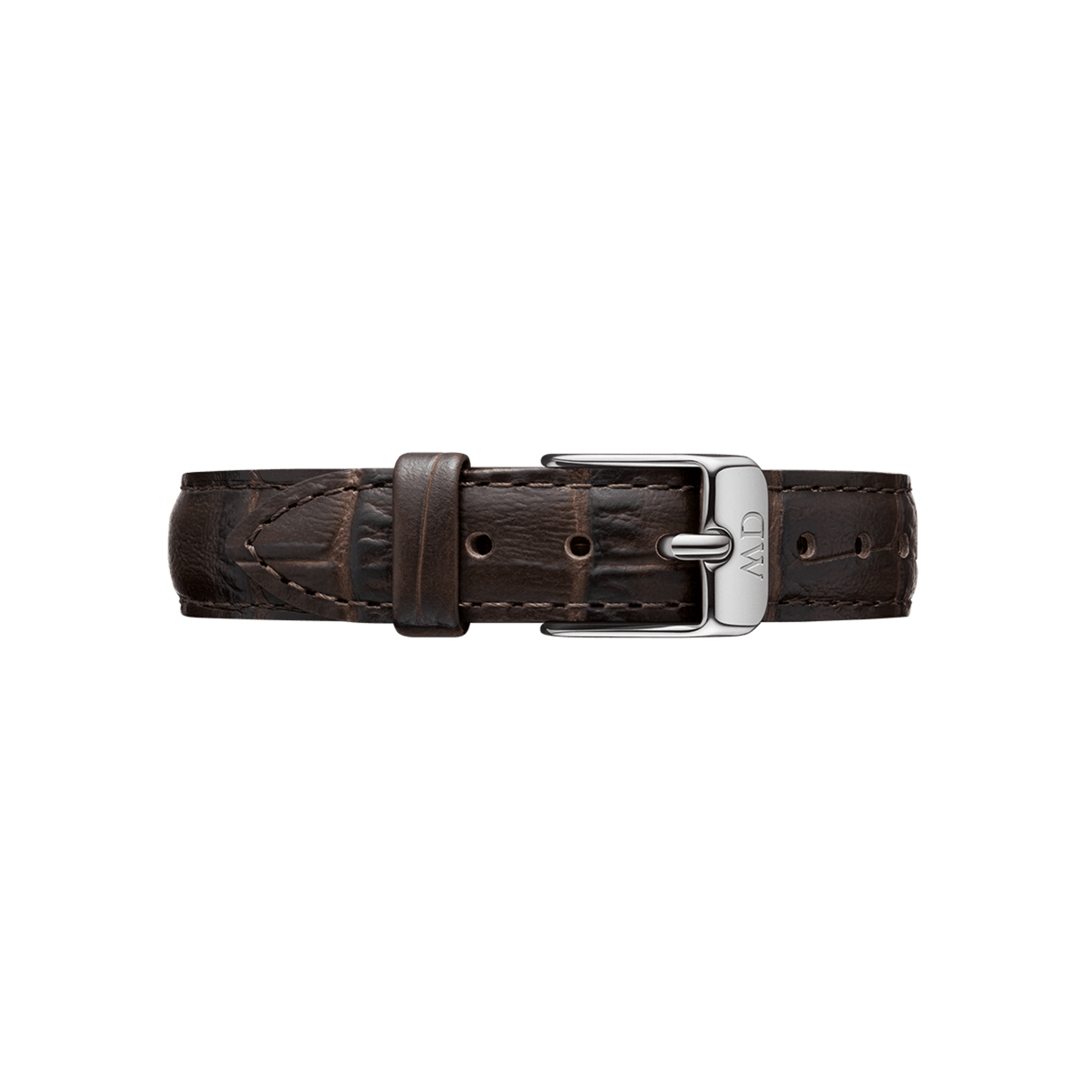 York Strap Silver brown croc-embossed leather watch strap with silver buckle, designed for 32mm Daniel Wellington watches.