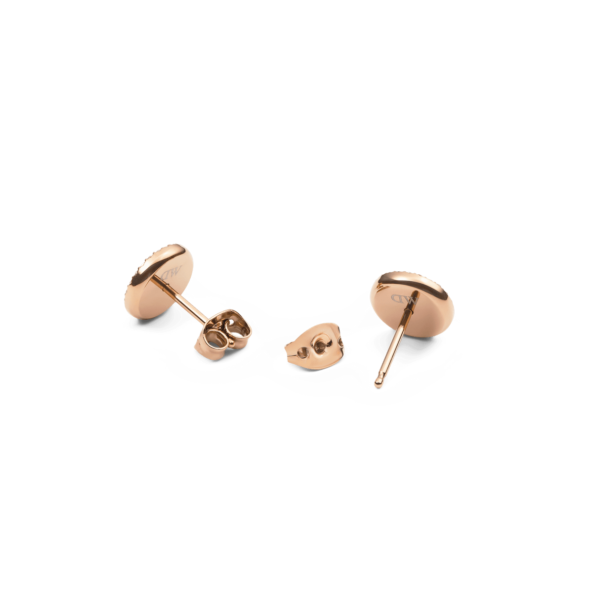 Back view of Audrey Earrings Red Agathe, showing rose gold plated stainless steel studs with secure butterfly clasps.