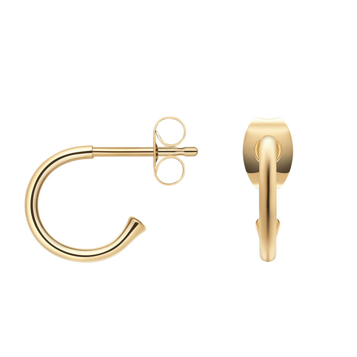 Charms Earrings Gold featuring a minimalist open hoop design in polished stainless steel with IPG gold plating and secure butterfly backs.