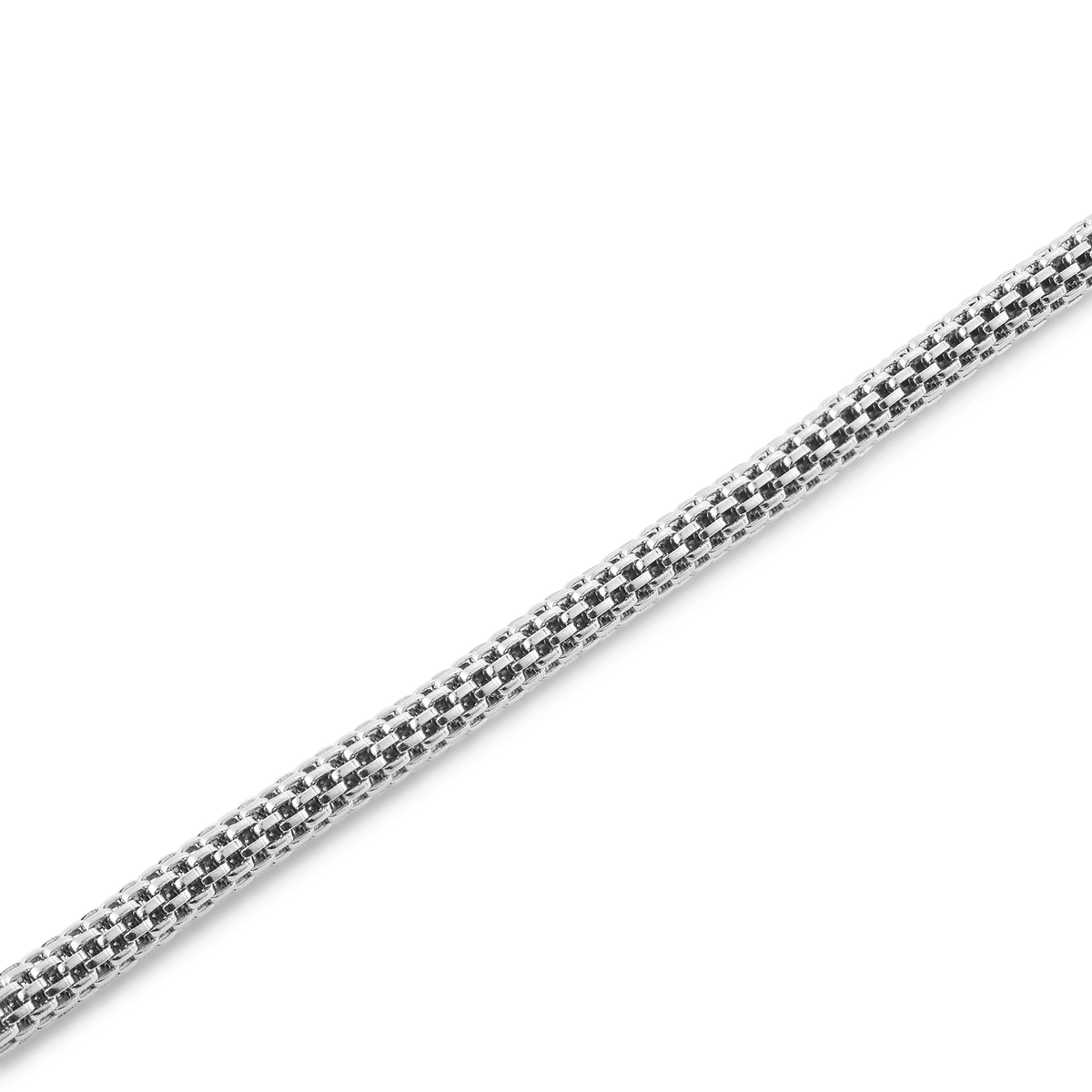Detail view of the Tide Mesh Bracelet Sterling 2.8 showcasing its slim, polished silver mesh band and refined texture.