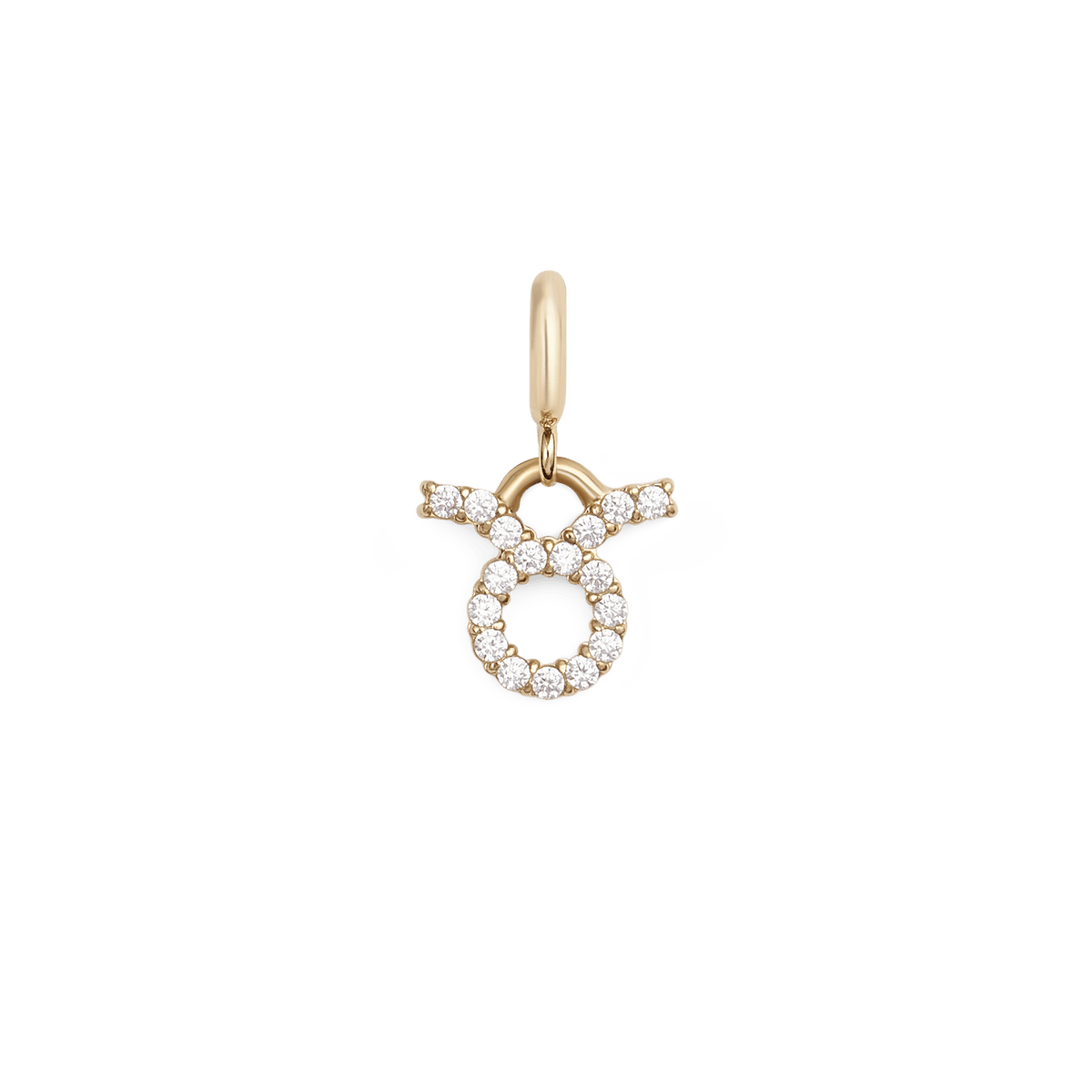 Gold Taurus zodiac watch charm crafted from stainless steel with PVD gold plating, featuring sparkling cubic zirconia crystals in a secure claw setting.