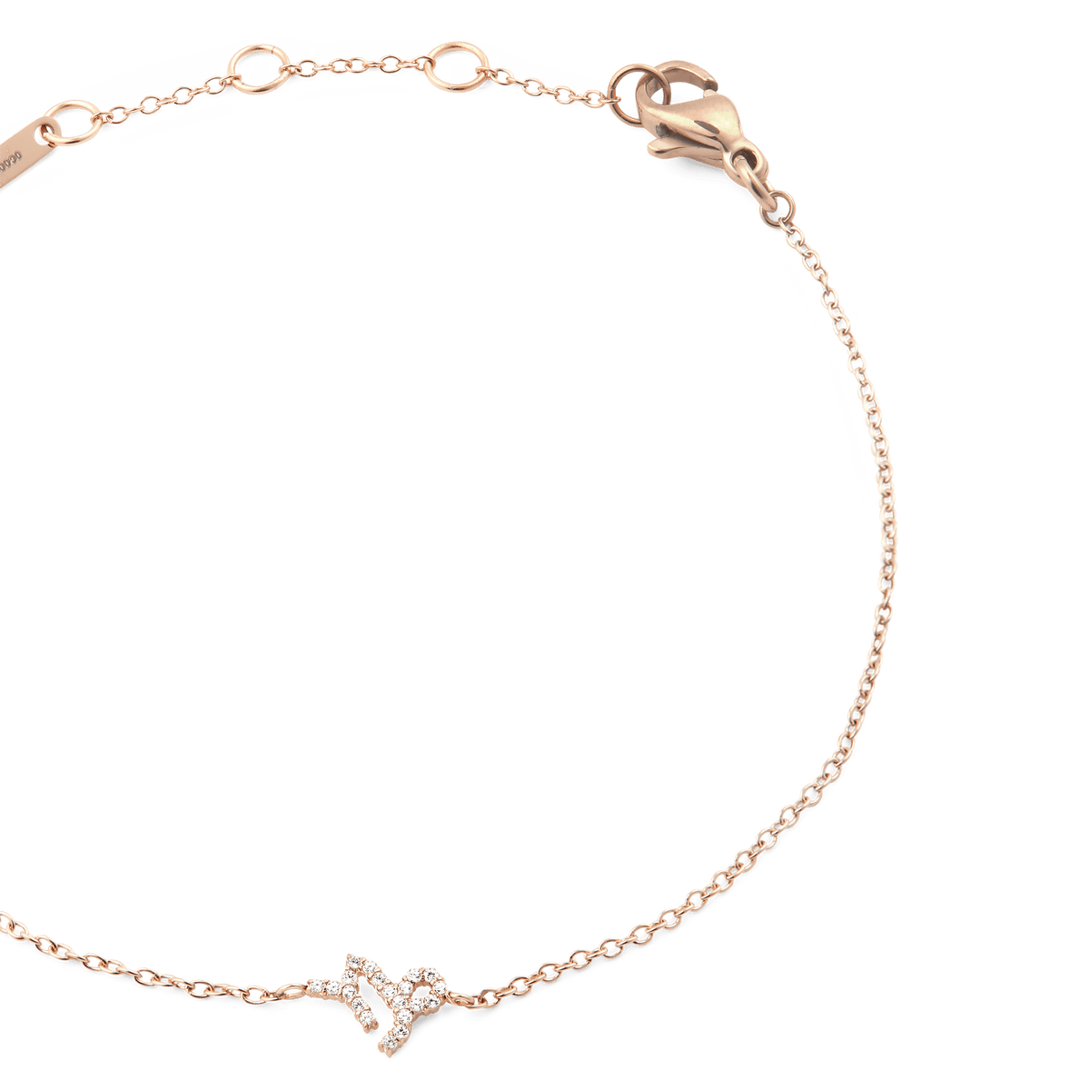 Rose gold chain bracelet with an adjustable clasp, featuring a sparkling crystal-set Capricorn zodiac pendant at the centre.