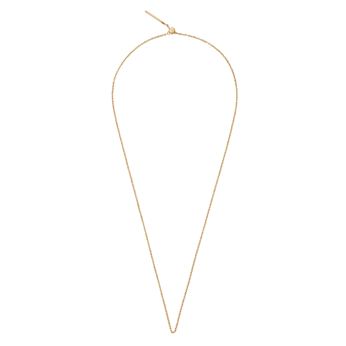 Gold Charms Chain Necklace G with a classic oval link design, shown fully extended with an adjustable sliding clasp for a personalised fit.
