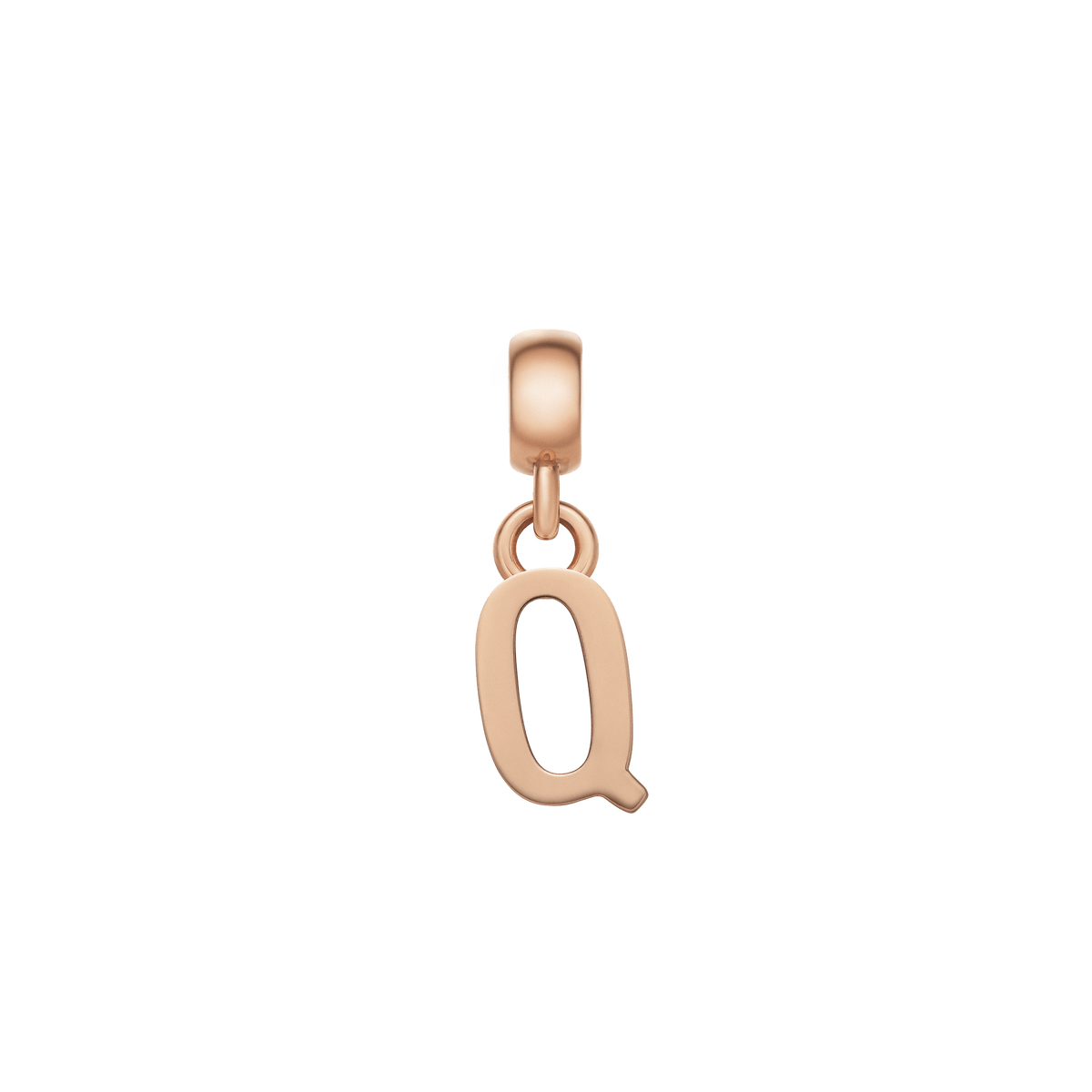 Rose gold letter Q charm with a refined, minimalist design and polished finish, ideal for personalising charm bracelets or necklaces.