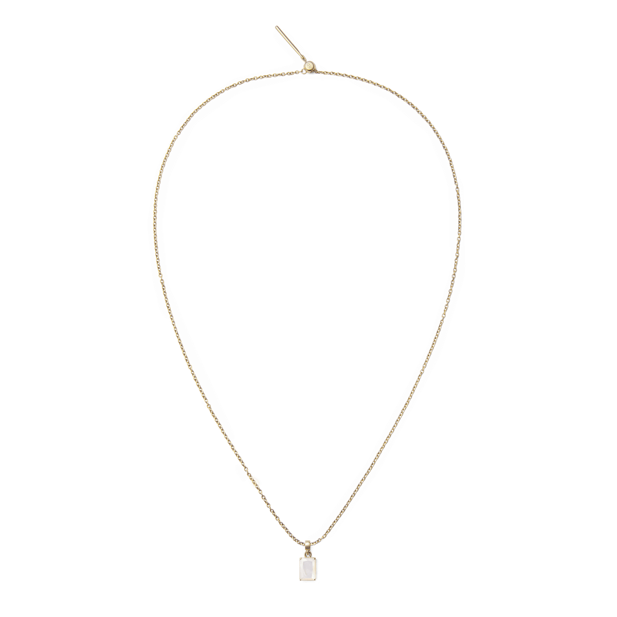 Fine gold chain necklace featuring a rectangular octagon mother of pearl charm with a polished gold-tone setting, offering a refined and elegant jewellery piece.
