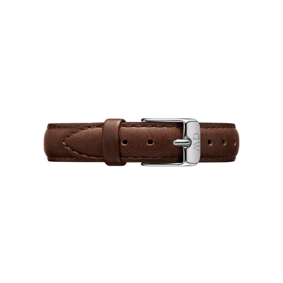 Bristol Strap Silver in dark brown leather with fine stitching and a sleek polished silver buckle, designed for Daniel Wellington watches and suitable for both men’s and women’s styles.