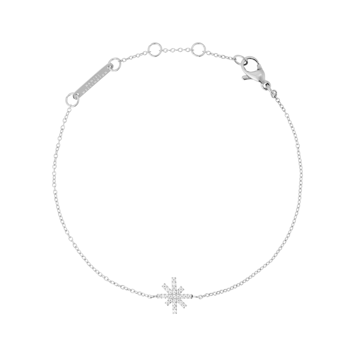 Delicate silver bracelet featuring a slim adjustable chain and a central star charm set with sparkling white cubic zirconia, designed for a refined and minimalist look.