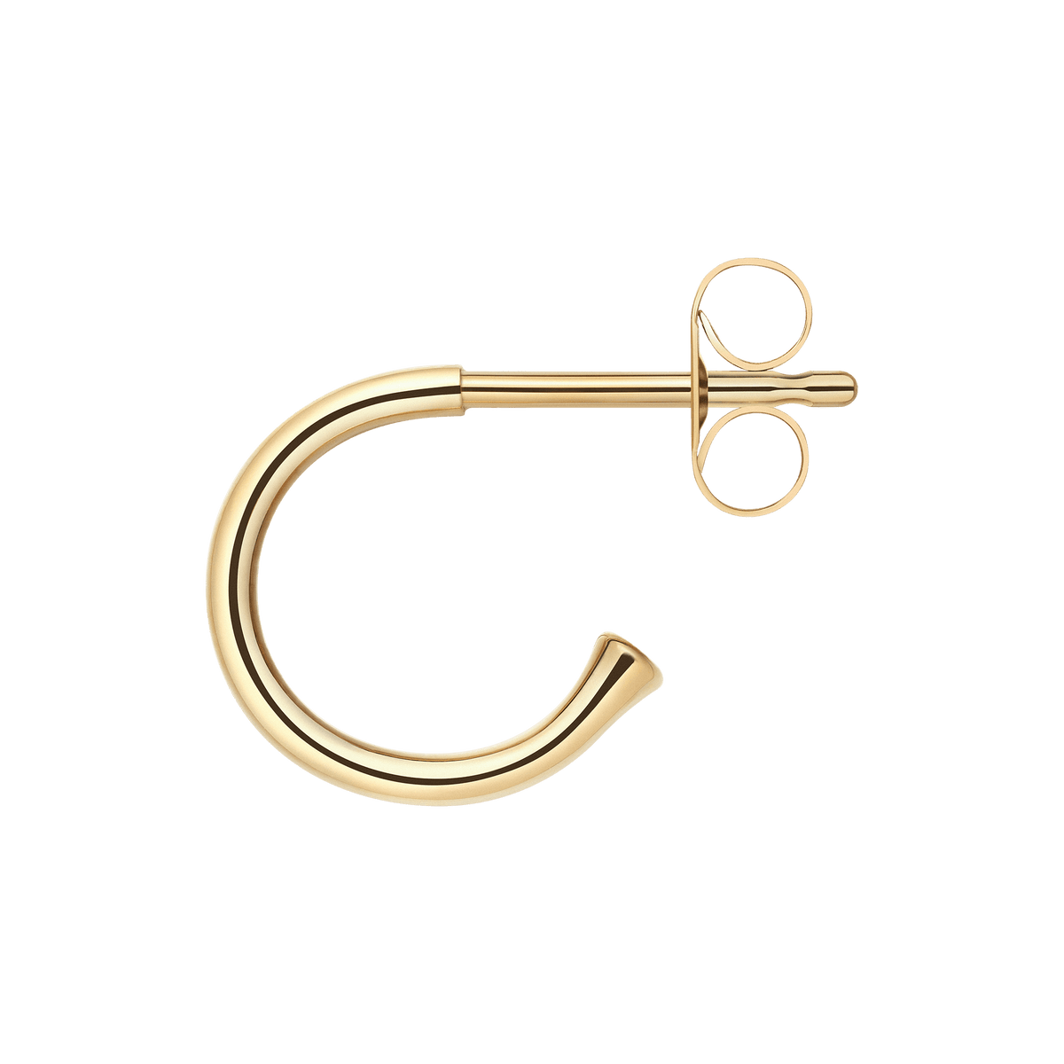 Single Charms Earrings Gold featuring a sleek open hoop design in polished gold-plated stainless steel with a butterfly fastening.