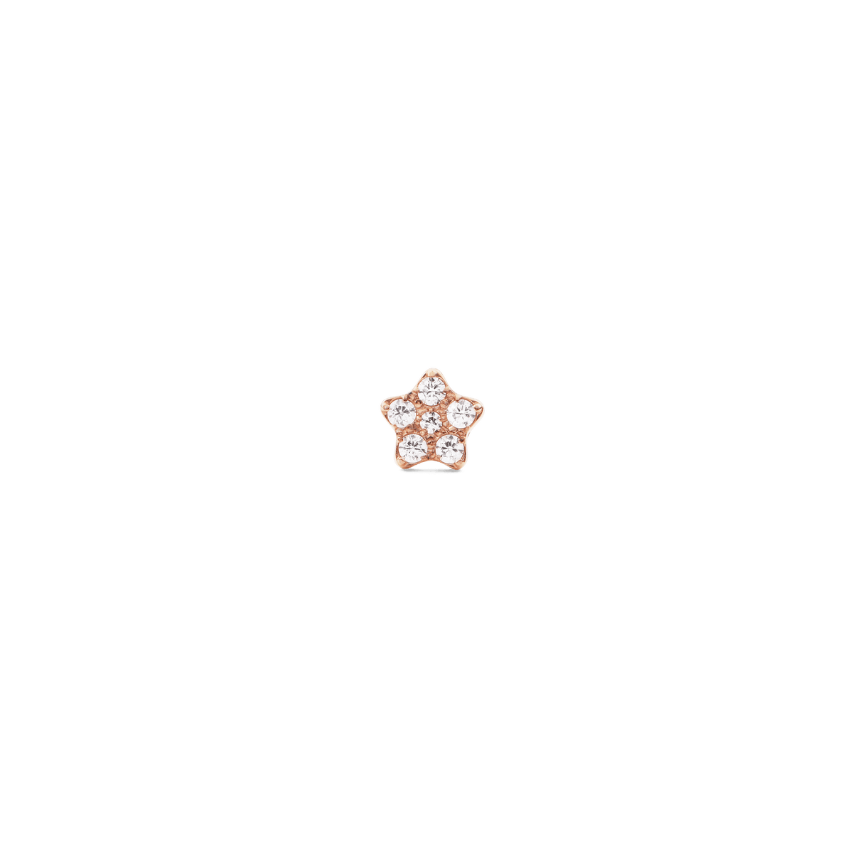 Petite rose gold star stud earring set with six sparkling cubic zirconia crystals in a delicate claw setting.