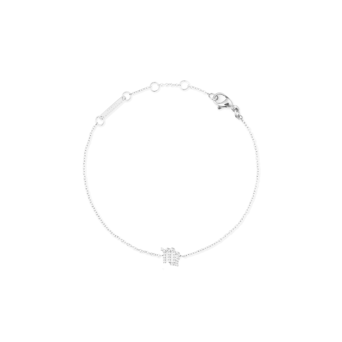 Delicate silver chain bracelet featuring a sparkling cubic zirconia Virgo zodiac charm and adjustable sizing rings.