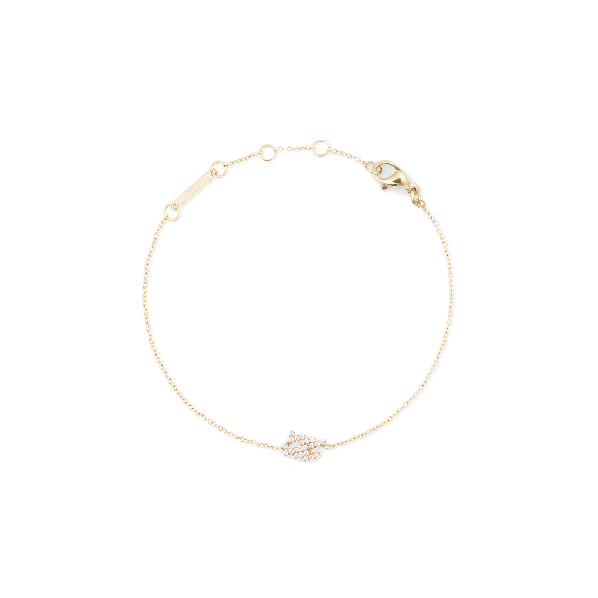 Slim gold chain bracelet with an adjustable clasp, featuring a crystal-studded zodiac pendant at the centre.